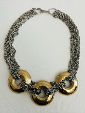 Chunky Gold and Silver Multi-Chain Statement Necklace